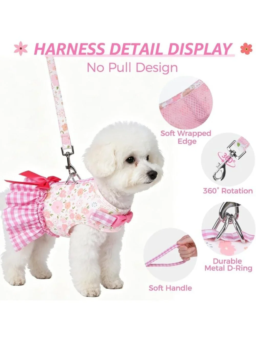 Cute Small Dog Harness & Leash Set - Adorable Dress Style for Girls